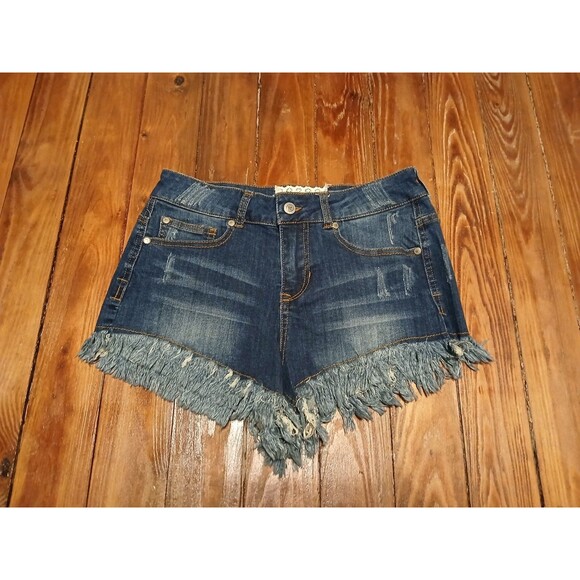 Altar'd State Pants - Altar'd State Jean Short shorts Frayed fringe hems Dark blue 3  NWOT